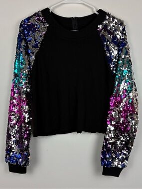 Maximalist Sequin Sleeve Black Crewneck Women’s Top Lalipop Size Small Dopamine